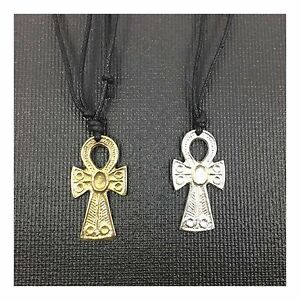 ジュエリー・アクセサリー メタルアンクシールドシンボルペンダントブレロックブラックコードカラーmetal ankh bouclier symbole pendentif breloque noir cordon collier reglable 1