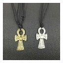 ジュエリー・アクセサリー メタルアンクシールドシンボルペンダントブレロックブラックコードカラーmetal ankh bouclier symbole pendentif breloque noir cordon collier reglable 1