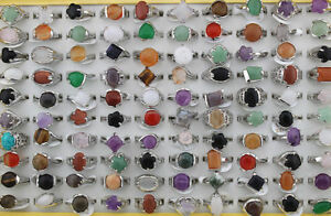 【送料無料】ジュエリー アクセサリー ミックスシルバーリングリングlot de 50 mix natural gemstone silver p rings bagues