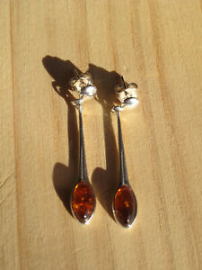 ̵ۥ奨꡼꡼ 󥰥ڥȥС˥åХȥХ륷Сboucles doreilles pendantes ambre cognac baltique et argent 925