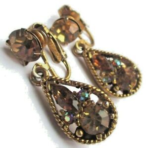 【送料無料】ジュエリー・アクセサリー イヤリングクリップゴールドカラーヴィンテージクリスタルトパゼboucles doreilles clips couleur or ancien bijou vintage cristaux topaze 2552