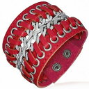 ジュエリー・アクセサリー ダブルチェーンレザーレッドレザープレッシャーブレスレットbracelet pression en cuir tresse rouge a double chaine et cuir veritable