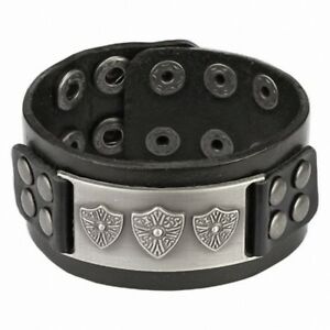 ジュエリー・アクセサリー ブラックレザーブレスレットプレートシールドbracelet cuir noir plaque boucliers