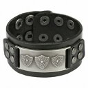 ジュエリー・アクセサリー ブラックレザーブレスレットプレートシールドbracelet cuir noir plaque boucliers