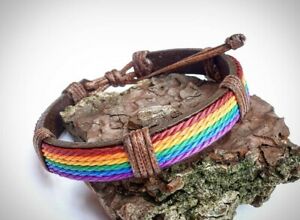 ̵ۥ奨꡼꡼ ѥ륻饢륳ꥹҥʥǥƥpulsera arcoiris cuero hilos nylon adaptable a diferentes medidas artesana lgbti