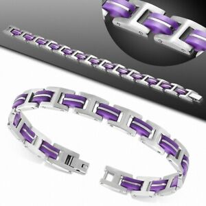 【送料無料】ジュエリー・アクセサリー ゴムパンサーリンクステンレススチールリンクブレスレットbracelet lien en acier inoxydable avec maillons panthere en caoutchouc violet