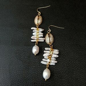 【送料無料】ジュエリー・アクセサリー ホワイトビワパールライスパールパヴェドビーズフックイヤリングcultured white biwa pearl rice pearl cz pave beads hook earrings
