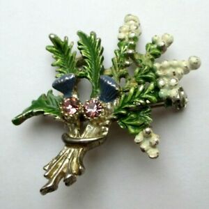 【送料無料】ジュエリー・アクセサリー ピンクヴィンテージエナメルbroche couleur argent bouquet de fleurs emaille cristaux rose bijou vintage 5261