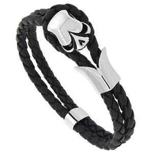 ̵ۥ奨꡼꡼ ֥å쥶ȥɥȥ󥰥֥쥹åȥ륹ȥ륯饹ѡcuir noir 2strand corde bracelet w acier inoxydable crane fermoir toggle