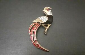 楽天hokushin【送料無料】ジュエリー・アクセサリー ラインストーンブローチbroche ancienne oiseaux de paradis metal dore laque noir amp; rouge strass xxeme