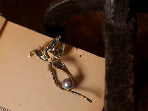 【送料無料】ジュエリー・アクセサリー ピンピンゴールデンアルグネテブランチツリーリーフメタルパールグレーアールヌーボーbroche pin dore argnete branche arbre feuille metal perle gris art nouveau xz9