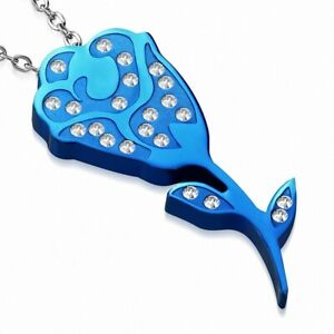 【送料無料】ジュエリー・アクセサリー バラバラスチールペンダントpendentif en acier invisible anodise bleu avec fleur de rose et fleur de rose