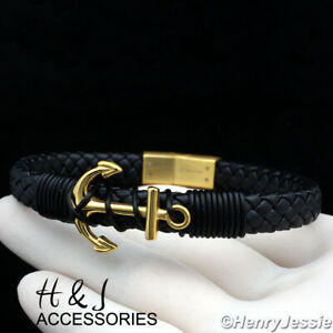 【送料無料】ジュエリー・アクセサリー メンウーマンステンレススチールブラックゴールドアンカークロ..