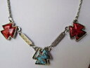 【送料無料】ジュエリー・アクセサリー ヴィンテージネックレスシルバーカボションレッドターコイズcollier bijou vintage couleur argent cabochon couleur rouge et turquoise 536