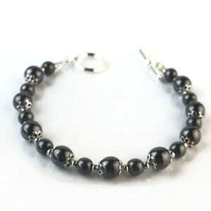 bracelet hematite perles naturelles argent pochette cadeau bijouxヘマタイトナチュラルパールブレスレットシルバーポケットジュエリー※注意※NYからの配送になりますので2週間前後...