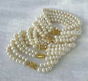 楽天hokushin【送料無料】ジュエリー・アクセサリー ホワイトアコヤパールブレスレットwhole 5pc 2 row 78mm white akoya cultured pearl bracelet 8