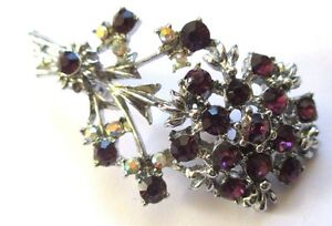 ジュエリー・アクセサリー ブローチヴィンテージシルバーカラーアメジストbroche ancien bijou vintage couleur argent fleur cristaux couleur amethyste 3440