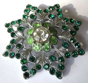 ジュエリー・アクセサリー ブローチヴィンテージシルバーカラーエメラルドグリーンクリスタルgrande broche bijou vintage couleur argent cristaux vert emeraude peridot 3508