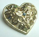 ジュエリー・アクセサリー ハートカラーゴールドクリスタルオープンブローチヴィンテージbroche ajouree amoureux c?ur couleur or cristaux de couleur bijou vintage 5198