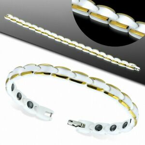 【送料無料】ジュエリー・アクセサリー パンサーリンクブレスレットホワイトセラミックボル7mm ?bracelet magnetique a maillons panther en ceramique blanche a bors dores