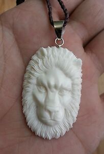 【送料無料】ジュエリー・アクセサリー スターリングシルバーベールネックレスバッファローボーンハンドカービングライオンヘッド