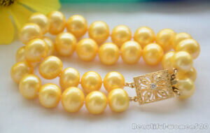 【送料無料】ジュエリー・アクセサリー ストランドラウンドゴールデンパールブレスレットインチ2strands 12mm round golden freshwater cultured pearl bracelet 8inch z6467