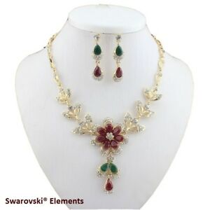 【送料無料】ジュエリー・アクセサリー スワロフスキーゴールドネックレスイヤリングRparure boucles doreilles collier vintage ornee swarovskiR elements rougevert