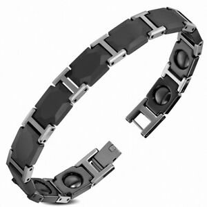 【送料無料】ジュエリー・アクセサリー ブラックセラミックブレスレットトーンパンサーリンク10mm ?bracelet magnetique en ceramique noire avec lien panthere 2 tons