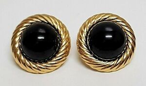 【送料無料】ジュエリー・アクセサリー モネカボションヴェールブラックメタルゴールドヴィンテージブークルズbijoux vintage boucles doreilles signe monet cabochon verre noir metal dore g8