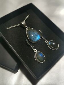 【送料無料】ジュエリー・アクセサリー ラブラドリットネックレスシルバーメッキイヤリングparure collier labradorite et boucles doreilles plaque argent 925