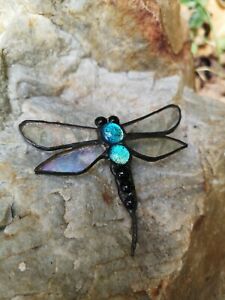 【送料無料】ジュエリー・アクセサリー ガラスブローチステンドグラストンボパールアートbroche verre ..