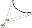 【送料無料】ジュエリー・アクセサリー ブラックパールメダルトリプルシルバースチールチェーンネックレスcc3205e collier triple chaines acier argente avec perles noires et medaille(4)
