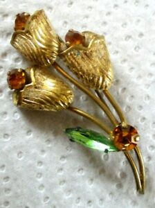 ジュエリー・アクセサリー ブローチヴィンテージトパーゼペリドットancienne broche fleur couleur or cristaux topaze peridot rare bijou vintage 771