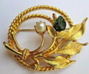 yzWG[EANZT[ TS[hS[hu[`broche ancienne bijou vintage dore or fin perle fine jade signe sarah cov *2395