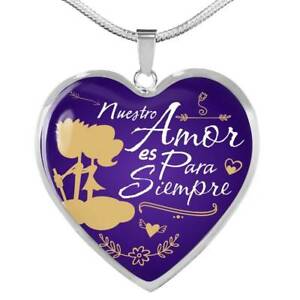 ジュエリー・アクセサリー スペインスチールカラーゴールドハートnotre amour is forever espagnol cadeau collier acier inoxydable ou 18k coeur or