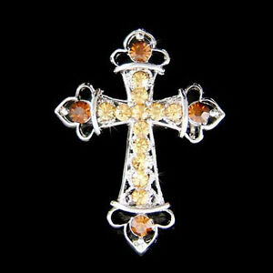 ジュエリー・アクセサリー ブラウンクロスクリスタルスワロフスキーイエスブローチジュエリーmarron croix ~ avec cristal swarovski jesus dieu broche religieux bijoux