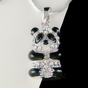 ジュエリー・アクセサリー パンダクマスワロフスキークリスタルチャイニーズナインネックレスnoir blanc mignon panda ours avec swarovski cristal chinois neuf an collier