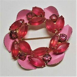 【送料無料】ジュエリー・アクセサリー ジュエルブローチヴィンテージクラウンフラワーメタルピンクガラスbijou broche vintage couronne fleur metal peint verre rose y150