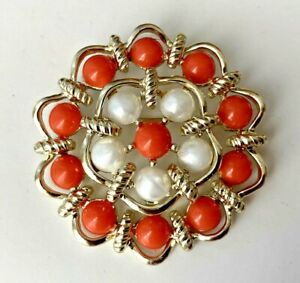 【送料無料】ジュエリー・アクセサリー broche vintage signe sarah cov fleur dore perle corail neuve 5,8cm