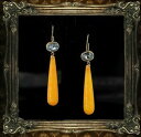 【送料無料】ジュエリー・アクセサリー イヤリングアゲートイエローグラスロングドロップヴィンテージboucles doreilles crochet plaque or agate jaune verre goutte longue vintage qd3