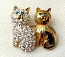 【送料無料】ジュエリー・アクセサリー ブロッシュチャットラインストーンブローチピンbroche 2 chat strass et dore yeux bleu cat brooch pins neuf kitten chaton