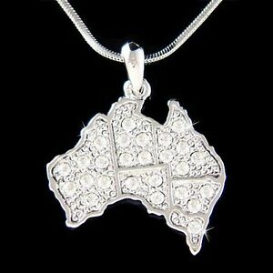 ジュエリー・アクセサリー オーストラリアクリスタルスワロフスキーオージーオーストラリアネックレスaustralie carte ~ avec cristal swarovski aussie australien souvenir collier