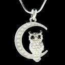 【送料無料】ジュエリー・アクセサリー フクロウクリスタルスワロフスキーフートハロウィーンネックレスナインchouette sur lune ~ avec cristal swarovski hoot oiseau halloween collier neuf