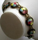 yzWG[EANZT[ uXbgJ{VGiBe[Wbeau ancien bracelet couleur or cabochons emaux multicolores bijou vintage 1562