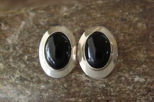 ジュエリー・アクセサリー ネイティブアメリカンシルバースターリングオンリックスポストイヤリングバイラッセルnative americain argent sterling onyx post boucles doreilles par russel