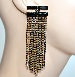 【送料無料】ジュエリー・アクセサリー ブークルlongues boucles doreilles noires or femme cristaux long fil strass bb25