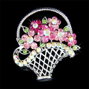 ジュエリー・アクセサリー ローズフラワークリスタルスワロフスキーフローラルバスケットクリスマスジュエリーブローチfleur rose ~ avec cristal swarovski floral panier broche bijoux noel