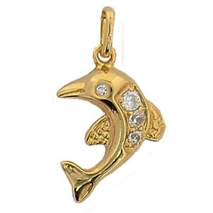 【送料無料】ジュエリー・アクセサリー メッキドーフィンペンダントオキシデスジルコニウムオプションチェーンpendentif dauphin plaque or 750000 et oxydes zirconium chaine en option