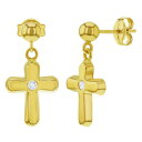 ジュエリー・アクセサリー ジルコンペンダントクロスリング14k or jaune zircon transparent pendantes croix religieux boucles pour filles