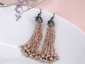 【送料無料】ジュエリー・アクセサリー シルバーイヤリングブラックポンポンタッセルロングクリスタルピンクパールorecchini argentato nero pompon tassel lungo cristallo rosa perle xx25